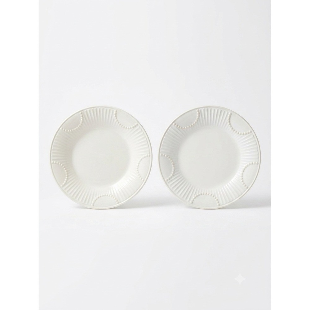 Lenox Butler's Pantry Ivory 9" Dessert Salad Plates Embossed Beaded Rim Set of 2